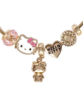 Hello Kitty Sanrio 7'' Fashion Charm Bead Bracelet with Pink and Gold Tone Enamel Beads