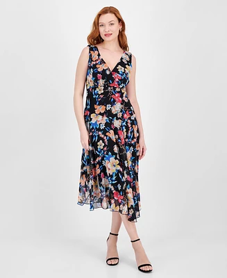 Connected Women's Floral Chiffon Asymmetric Midi Dress