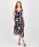 Connected Women's Floral Chiffon Asymmetric Midi Dress