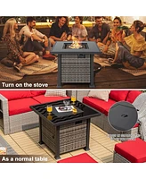 Sugift 32 Inch Square Propane Fire Pit Table with Lava Rocks Cover