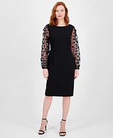 Connected Women's Boat-Neck Floral-Sleeve Sheath Dress