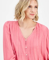 Style & Co Women's Pintuck Button-Front Shine Top, Exclusively at Macy's