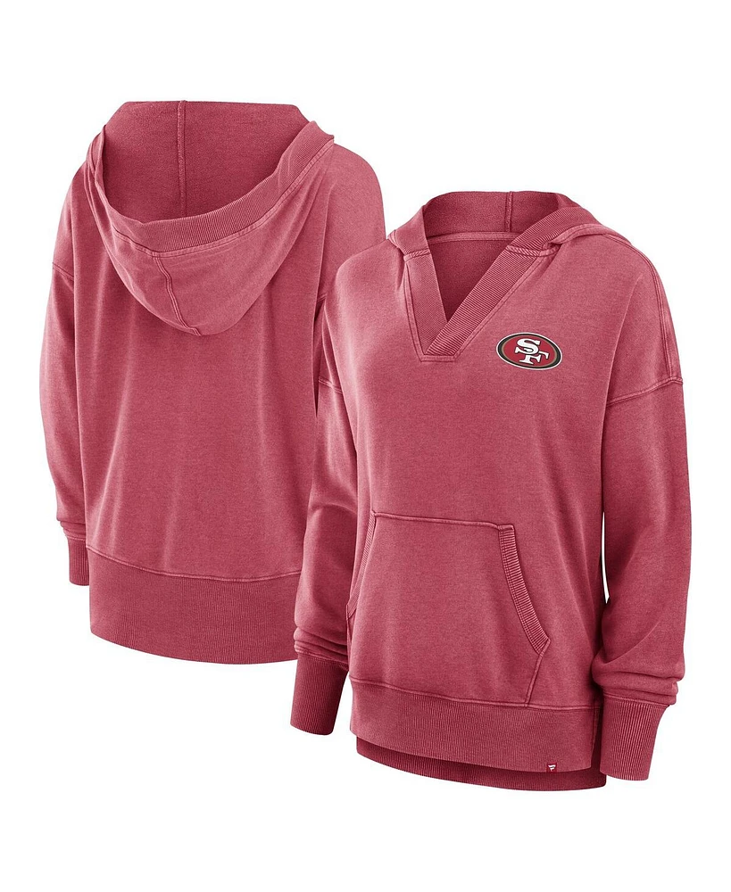 Fanatics Women's Heather Red San Francisco 49ers Initiative Snow Wash French Terry V-Neck Pullover Hoodie