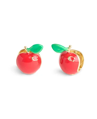 Coach Red Enamel Vintage Charms Signature Apple Huggie Earrings