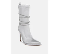 London Rag Dacia Rhinestones Strap Satin Calf Boots