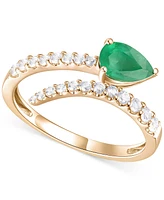 Emerald (5/8 ct. t.w.) & Diamond Bypass Ring (1/3 14k Yellow Gold (Also Available Ruby Sapphire)