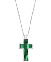 Effy Men's Malachite Square Cross 22" Pendant Necklace in Sterling Silver