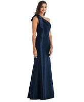 Alfred Sung Women's Bow One-Shoulder Satin Trumpet Gown