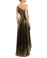 Mac Duggal Women's Pleated Metallic One Shoulder High Low Gown