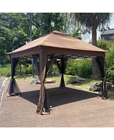 Slickblue Pop-Up Gazebo Canopy with Removable Zipper Netting and 2-Tier Soft Top for Events