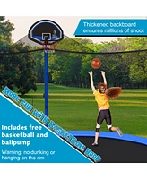 Gymax 15FT Outdoor Large Trampoline Safety Enclosure Net w/ Basketball Hoop Ladder