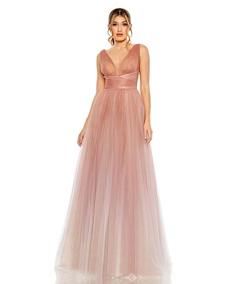 Women's Glitter Ombre V-Neckline Sleeveless Gown