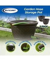 Suncast 100 Foot Resin Wicker Garden Water Hose Storage Holder Pot (2 Pack)