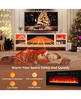 Sugift 36 Inches Electric Fireplace Heater Recessed with Led Strip Lights and Remote Control