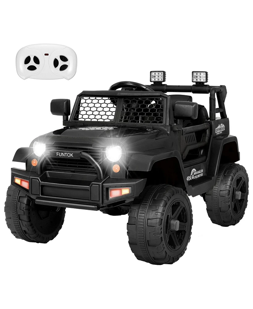 Funtok 12V Kids Ride On Truck Car w/ Parent Remote Control, Led Lights, Music Play, Spring Suspension, Electric Car Truck Vehicle