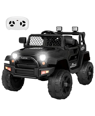 Funtok 12V Kids Ride On Truck Car w/ Parent Remote Control, Led Lights, Music Play, Spring Suspension, Electric Car Truck Vehicle