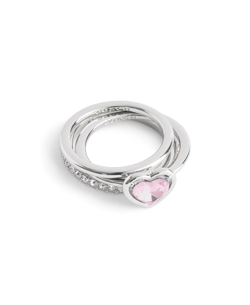 Coach Faux Stone Halo Heart Stackable Ring Set