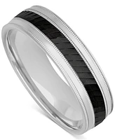 Men's Milgrain Bead Step-Edge Wedding Band Sterling Silver & Black Rhodium