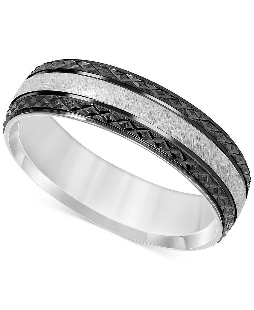 Men's Engraved Two-Tone Wedding Band Sterling Silver & Black Rhodium-Plate