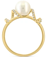 Effy Cultured Freshwater Pearl (7mm) & Diamond (1/10 ct. t.w.) Spiral Statement Ring in 14k Gold