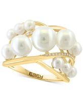 Effy Cultured Freshwater Pearl (3-7mm) & Diamond (1/10 ct. t.w.) Openwork Crossover Statement Ring in 14k Gold