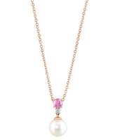 Effy Cultured Freshwater Pearl (7-1/2mm), Pink Sapphire (1/4 ct. t.w.) & Diamond Accent 18" Pendant Necklace in 14k Rose Gold