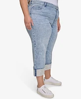 Karl Lagerfeld Paris Plus Mid-Rise Crystal Cuffed Jeans, Exclusively at Macy's
