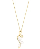 Effy Cultured Freshwater Pearl (4 - 6-1/2mm) & Diamond (1/20 ct. t.w.) Triple Pearl Spiral 18" Pendant Necklace in 14k Gold