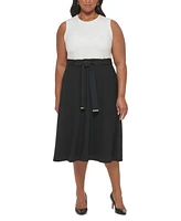 Calvin Klein Plus Belted A-Line Sleeveless Dress