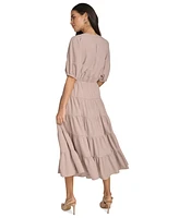 Calvin Klein Plus Puff-Sleeve Tiered Maxi Dress