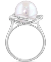 Effy Cultured Freshwater Pearl (10mm) & Diamond (1/3 ct. t.w.) Spiral Knot Statement Ring in 14k White Gold