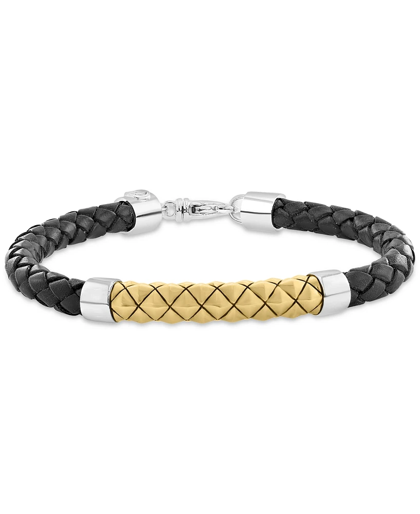 Effy Men's Braided Leather Bracelet in 18k Yellow Gold Over Sterling Silver & Sterling Silver