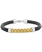 Effy Men's Braided Leather Bracelet in 18k Yellow Gold Over Sterling Silver & Sterling Silver