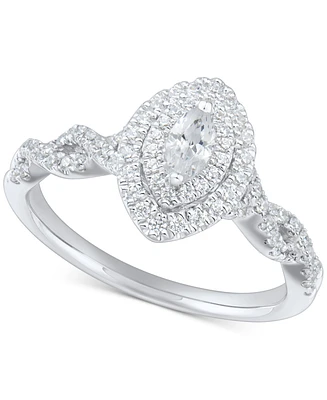 Diamond Marquise Double Halo Engagement Ring (1/2 ct. t.w.) in 14k White Gold