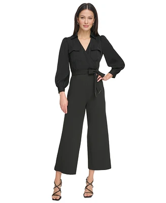 Dkny Women's Collared Tie-Waist Long-Sleeve Jumpsuit