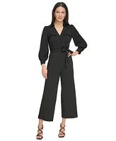 Dkny Women's Collared Tie-Waist Long-Sleeve Jumpsuit