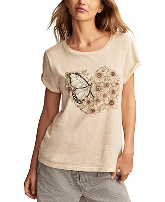 Lucky Brand Women's Cotton Butterfly Heart Crewneck Tee