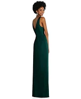 After Six Women's Faux Wrap Whisper Satin Maxi Dress with Draped Tulip Skirt