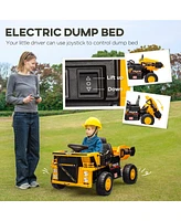 Qaba 12V Kids Ride-On Dump Truck w/ Electric Dump Bed & Shovel