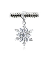 Bling Jewelry Winter Blue Crystal Dangle Snowflake Bead Charm .925Sterling Silver