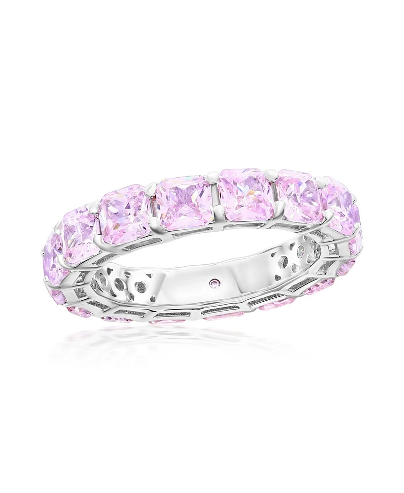 Suzy Levian Sterling Silver Cubic Zirconia Cushion Cut Eternity Band