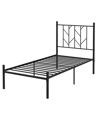 Sugift Twin Size Platform Bed Frame with Sturdy Metal Slat Support