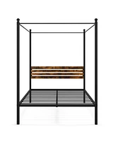 Sugift Queen Size Canopy Bed Frame with Under Bed Storage