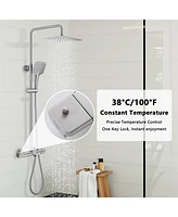 Casainc Thermostatic 9.8" Square Shower System with 3 Spray Modes Hand Shower