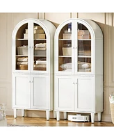 Tribesigns 68" Tall Arched Storage Cabinet Set of 2, White Farmhouse 5-Tier Display Bookcase, Kitchen Pantry Hutch Cabinet with Doors and Adjustable S