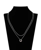 Unwritten Mother of Pearl Horseshoe Layered Necklace and Cubic Zirconia Hoop Earring Set