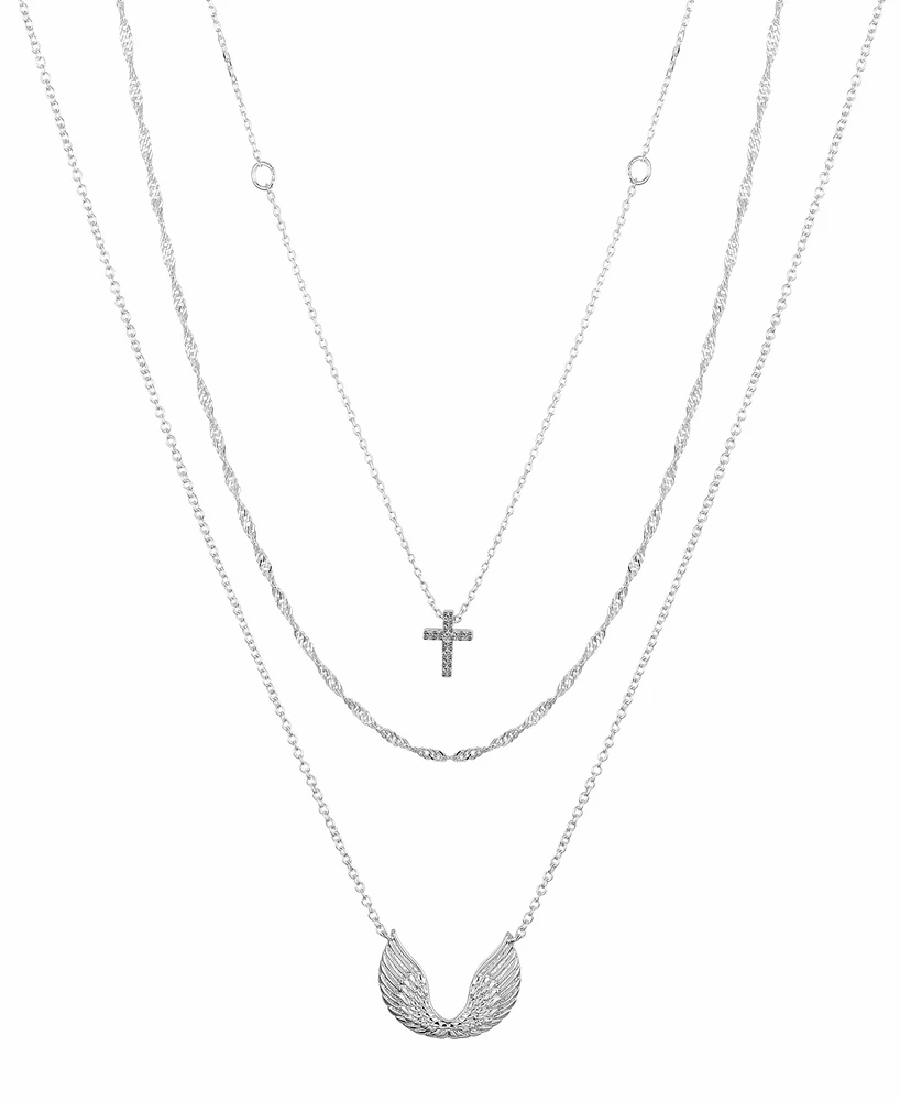 Unwritten Cubic Zirconia Cross and Wing Layered Necklace Set