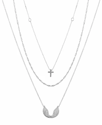 Unwritten Cubic Zirconia Cross and Wing Layered Necklace Set