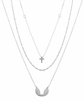 Unwritten Cubic Zirconia Cross and Wing Layered Necklace Set