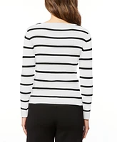 Melissa Paige Petite Women's Scoop Neck Ribbed Striped Sweater